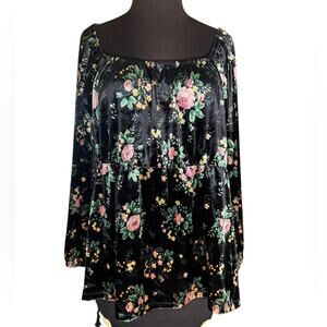 Y2K Velvet Empire Waist Floral Whimsigoth Milkmaid Top Women Sz L Dark Romantic